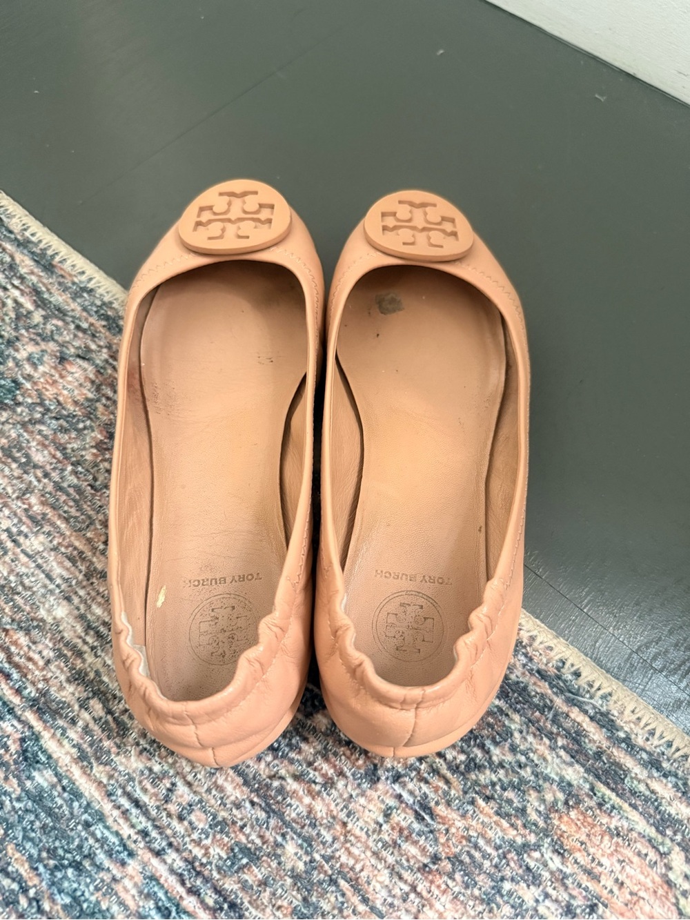 Tory Burch Blush Leather Logo Ballet Flats - Picture 3 of 4